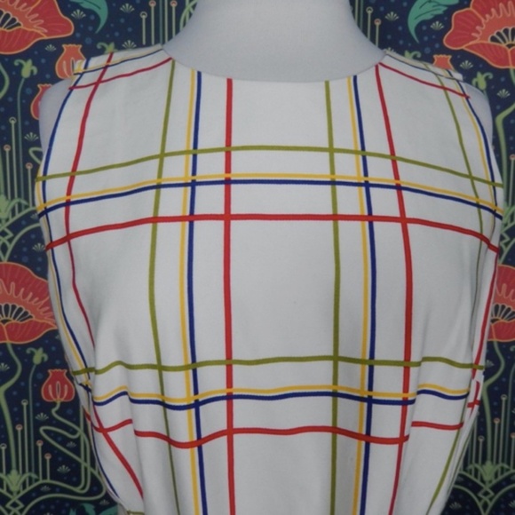 J. Crew Belted Cotton Check Floral Border Print Picnic Preppy Dress Nwt 8 - Picture 5 of 8